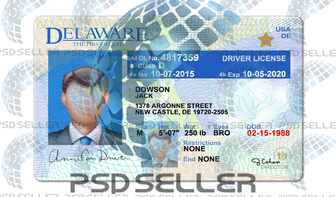 Delaware Driver License Psd Template