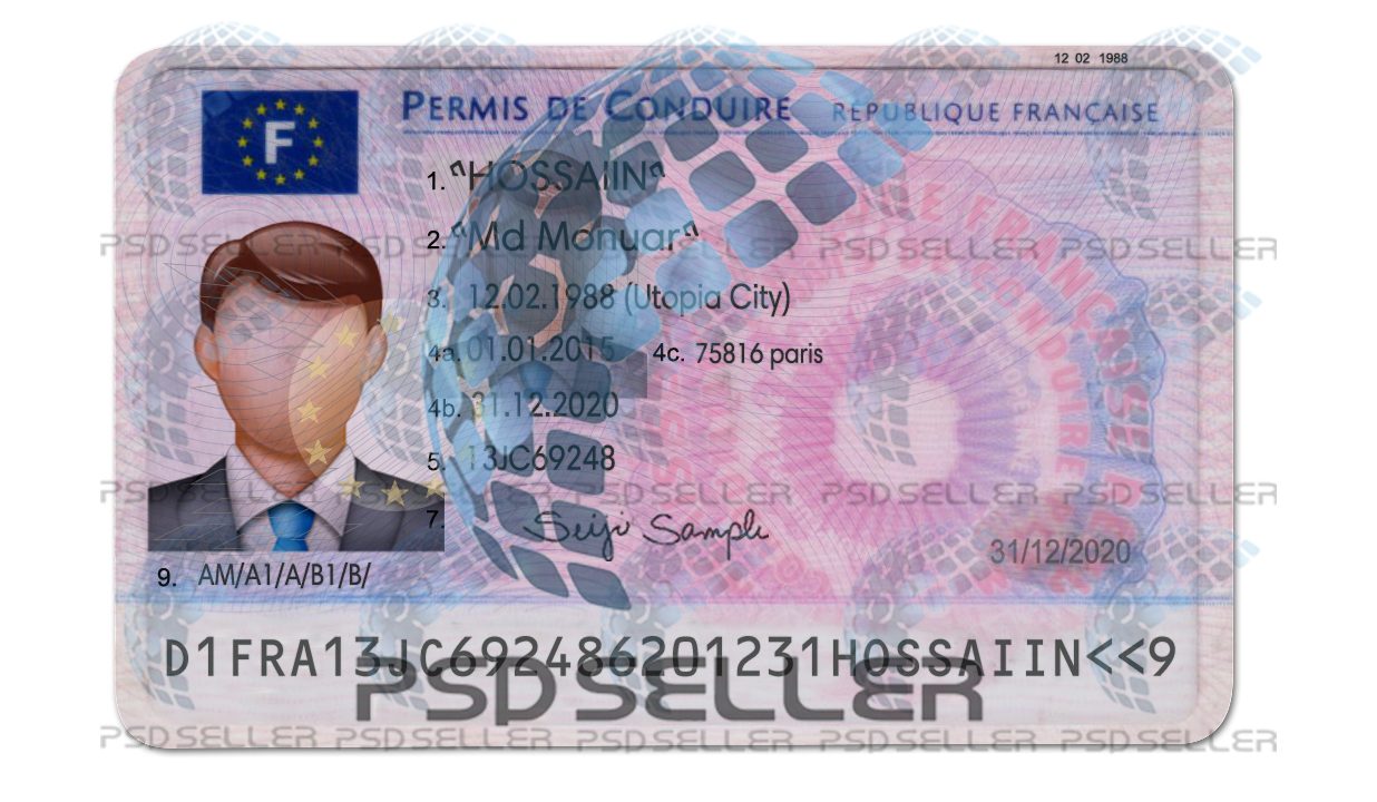 France Driver License Psd Template