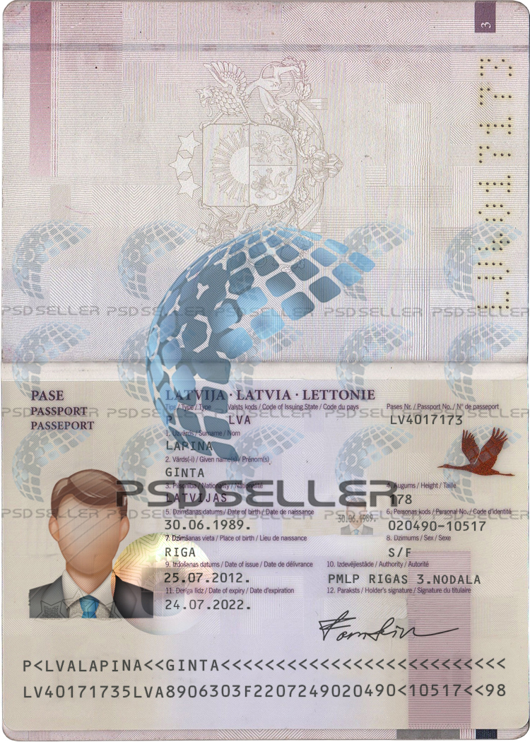 Latvia Passport Template Psd