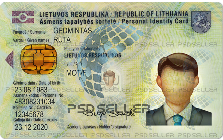 Lithuania ID Card Template Psd