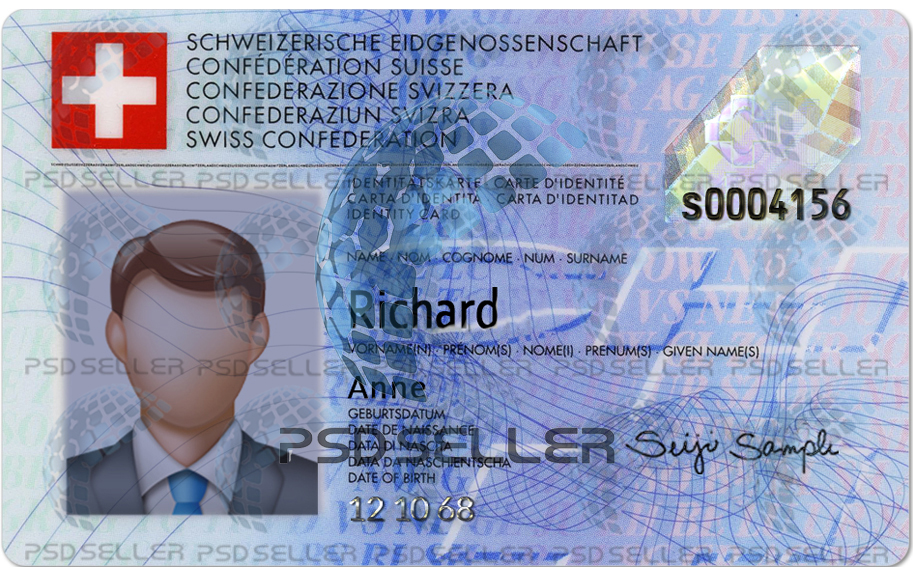 Fully Editable Switzerland ID Card Template Psd 100% - Psd-seller