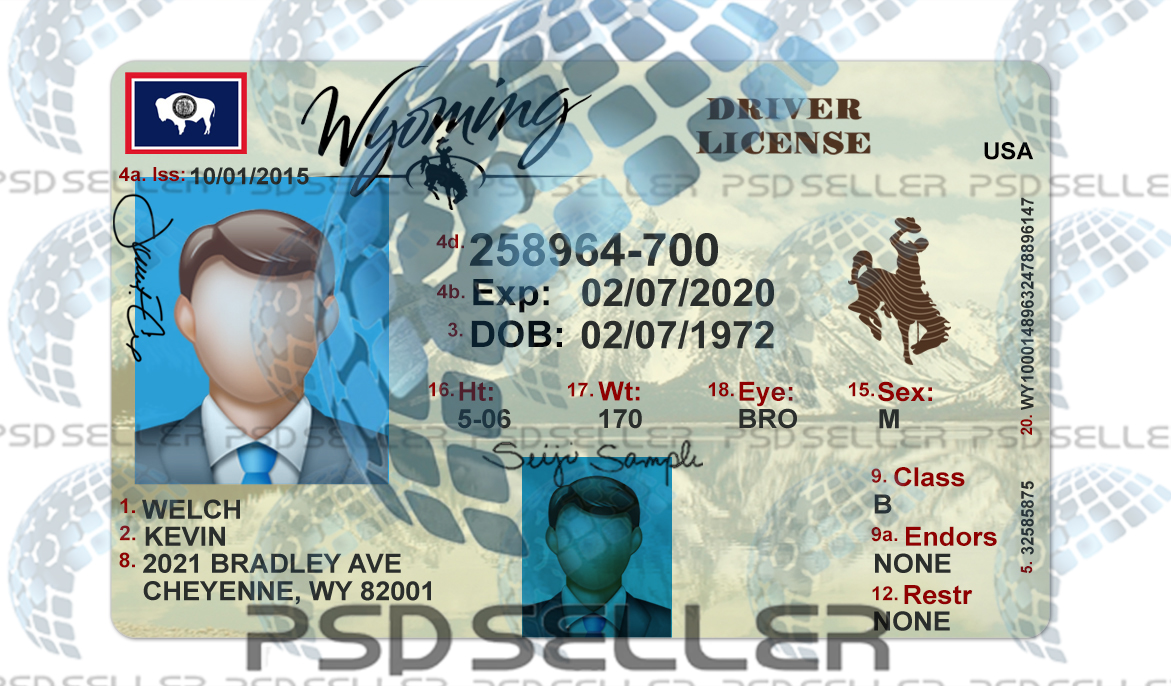 Wyoming driver license Psd Template