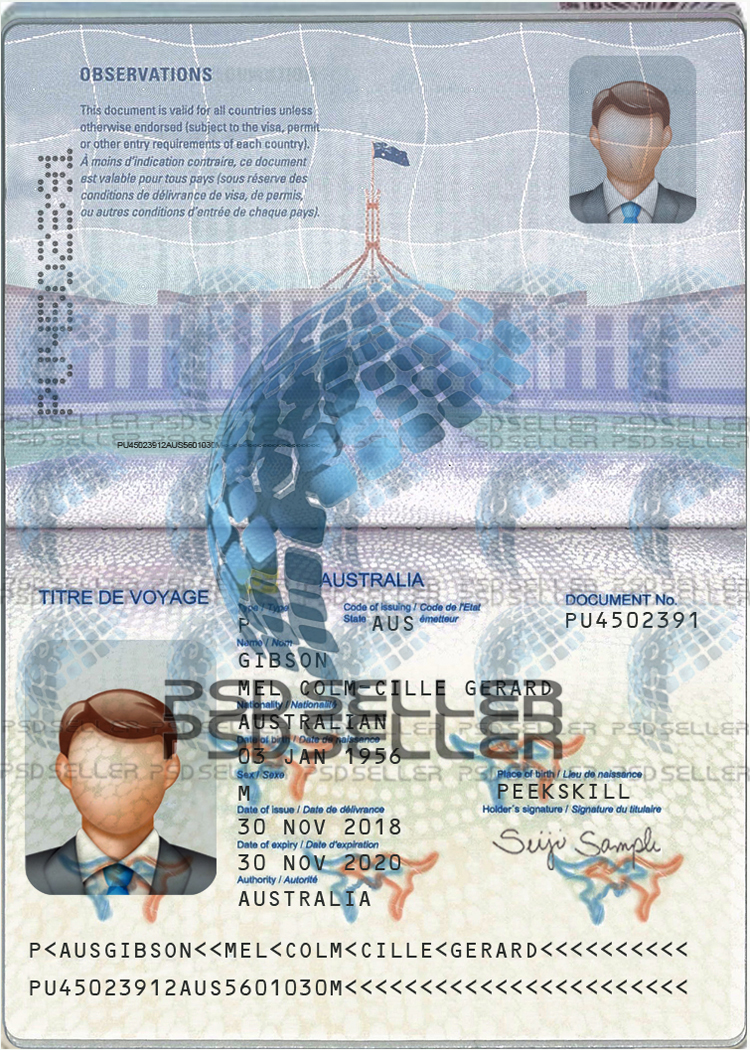 Australia Passport Template Psd