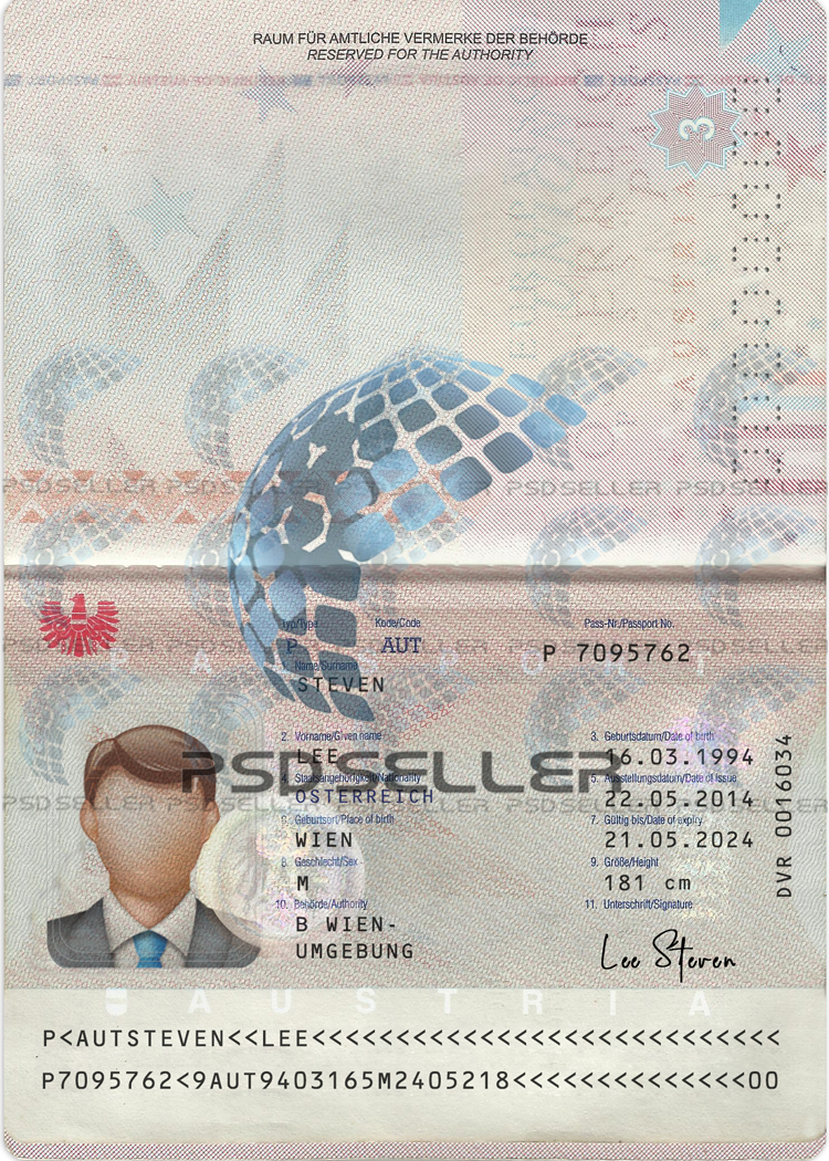 Austria Passport Template Psd