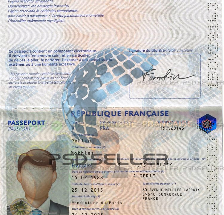 France Passport Template Psd