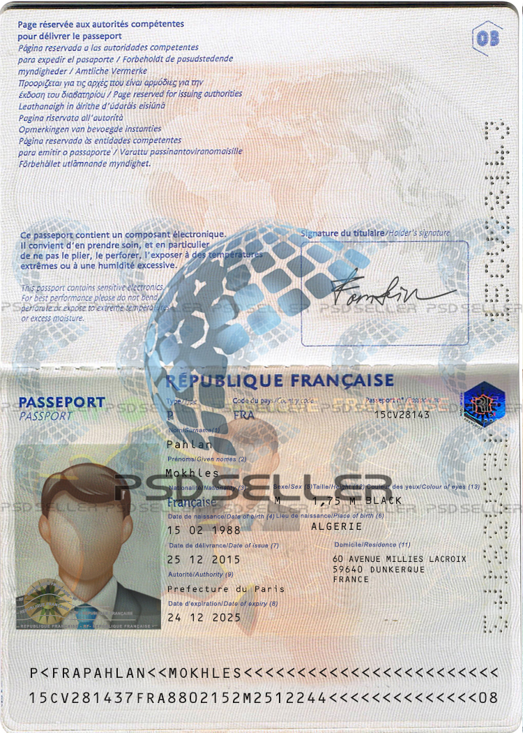 France Passport Template Psd