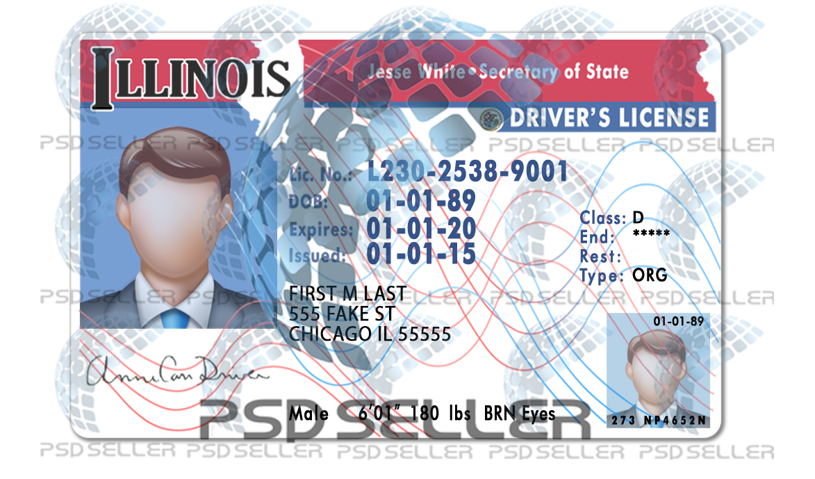 Fully Editable Illinois Driver License Psd Template - Psd-seller