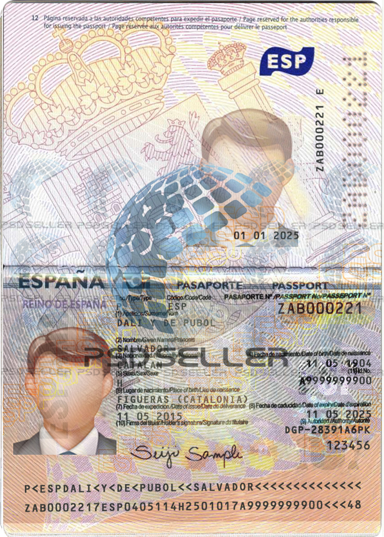 Spain Passport Template Psd