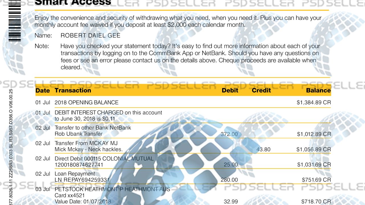 Commonwealth Bank Statement Psd Template