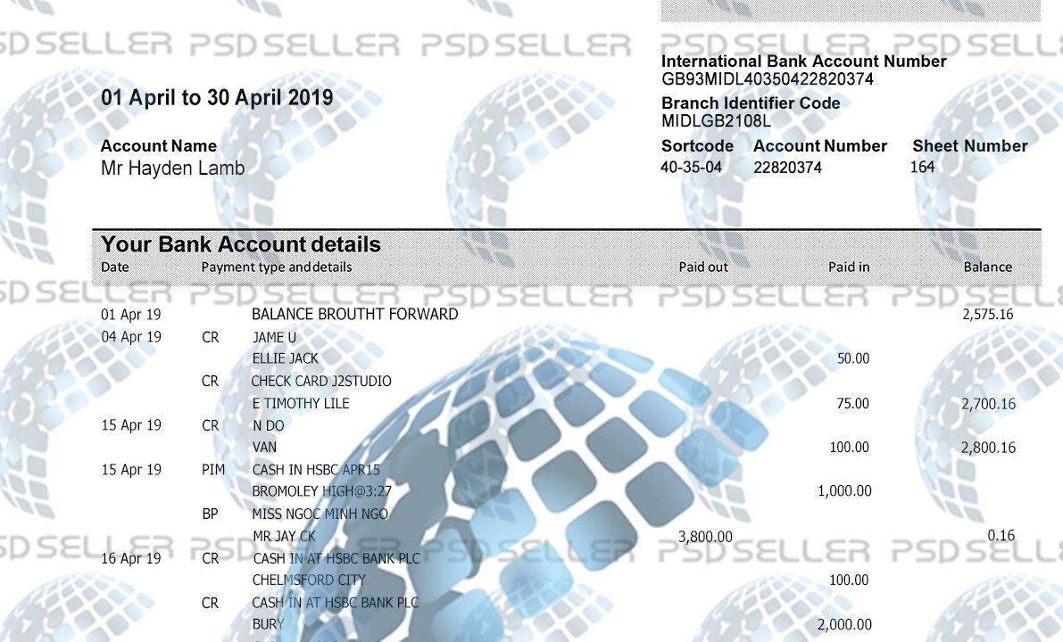 HSBC Bank Statement Psd Template-1