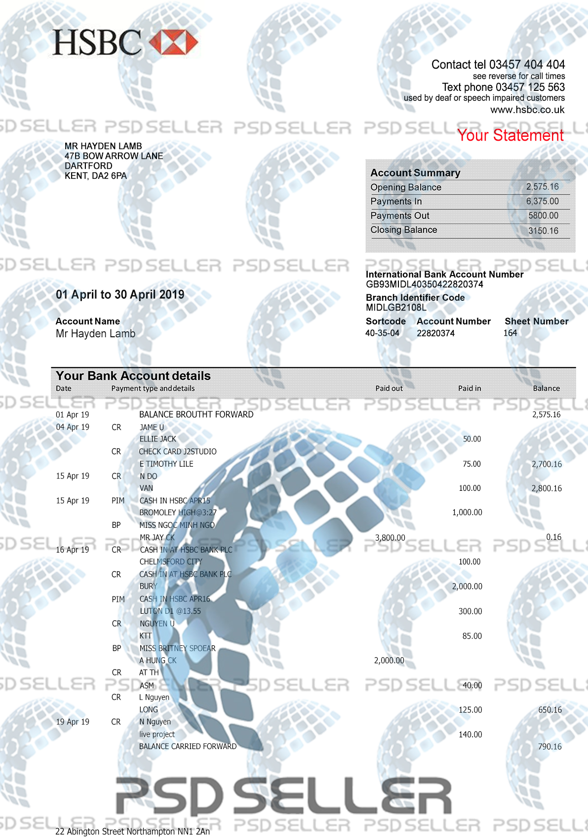 HSBC Bank Statement Psd Template-1