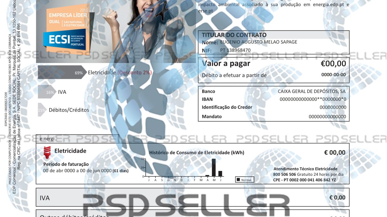 Portugal Utility Bill Psd Template V2: Portugal Proof Of Address Psd Template